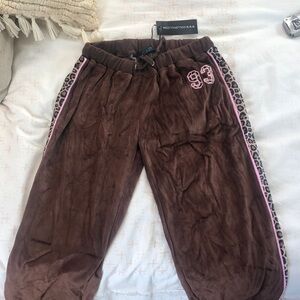 NWT y2k Delia’s brown + cheetah velour track pants